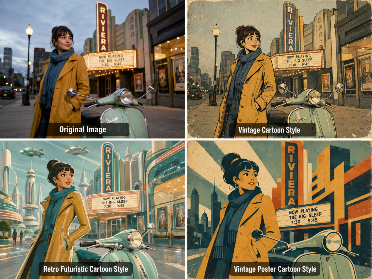 Retro cartoon styles for AI comparison